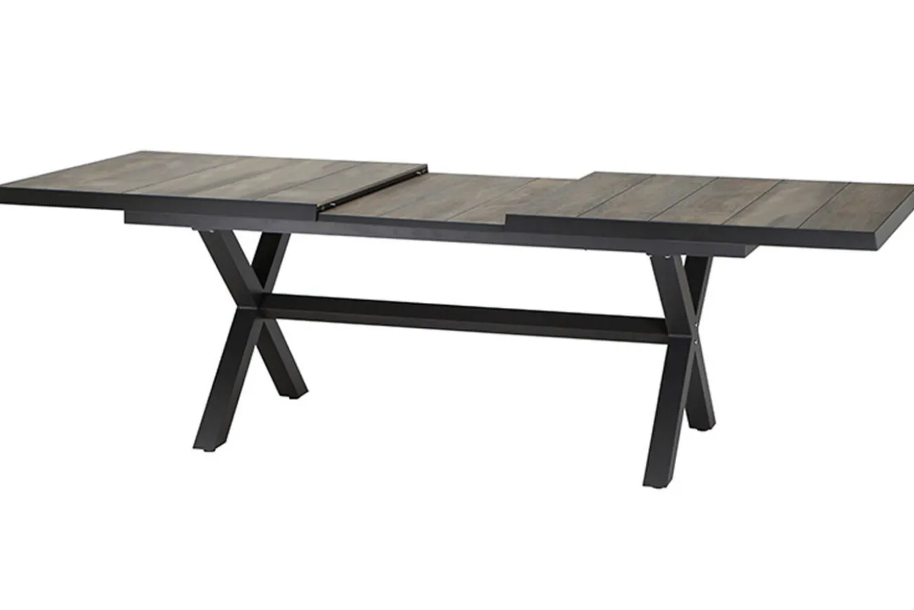 SIENA GARDEN Garten-Essgruppe, anthrazit/dunkelgrau, Alu/Keramik Rope-Geflecht, ausziehbare Tischplatte 200/260 x 100 cm, 6 Diningsessel