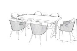 SIENA GARDEN Garten-Essgruppe, anthrazit/dunkelgrau, Alu/Keramik Rope-Geflecht, ausziehbare Tischplatte 200/260 x 100 cm, 6 Diningsessel