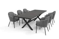SIENA GARDEN Garten-Essgruppe, anthrazit/dunkelgrau, Alu/Keramik Rope-Geflecht, ausziehbare Tischplatte 200/260 x 100 cm, 6 Diningsessel