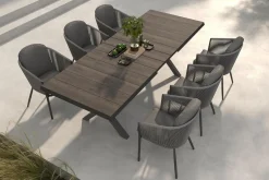 SIENA GARDEN Garten-Essgruppe, anthrazit/dunkelgrau, Alu/Keramik Rope-Geflecht, ausziehbare Tischplatte 200/260 x 100 cm, 6 Diningsessel