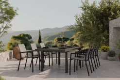 SIENA GARDEN Garten-Essgruppe, anthrazit/grau, Aluminium/Ranotex-Gewebe, Ausziehtisch 180/240 x 100 cm, inkl. 6 Stapelsessel