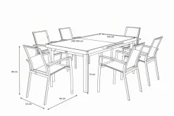 SIENA GARDEN Garten-Essgruppe, anthrazit/grau, Aluminium/Ranotex-Gewebe, Ausziehtisch 180/240 x 100 cm, inkl. 6 Stapelsessel