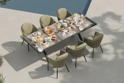 SIENA GARDEN Garten-Essgruppe, anthrazit/grün, Alu/Keramik/Rope-Geflecht, ausziehbarer Tisch 200/260 x 100 cm, 6 Diningsessel