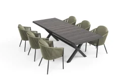 SIENA GARDEN Garten-Essgruppe, anthrazit/grün, Alu/Keramik/Rope-Geflecht, ausziehbarer Tisch 200/260 x 100 cm, 6 Diningsessel