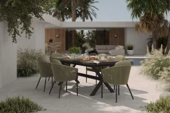 SIENA GARDEN Garten-Essgruppe, anthrazit/grün, Alu/Keramik/Rope-Geflecht, ausziehbarer Tisch 200/260 x 100 cm, 6 Diningsessel