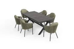 SIENA GARDEN Garten-Essgruppe, anthrazit/grün, Alu/Keramik/Rope-Geflecht, ausziehbarer Tisch 200/260 x 100 cm, 6 Diningsessel