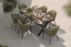 SIENA GARDEN Garten-Essgruppe, anthrazit/grün, Alu/Keramik/Rope-Geflecht, ausziehbarer Tisch 200/260 x 100 cm, 6 Diningsessel