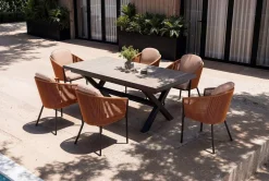 SIENA GARDEN Garten-Essgruppe, anthrazit/orange, Alu/Rope-Geflecht, ausziehbare Tischplatte 200/260 x 100 cm, 6 Diningsessel