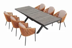 SIENA GARDEN Garten-Essgruppe, anthrazit/orange, Alu/Rope-Geflecht, ausziehbare Tischplatte 200/260 x 100 cm, 6 Diningsessel