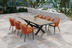SIENA GARDEN Garten-Essgruppe, anthrazit/orange, Alu/Rope-Geflecht, ausziehbare Tischplatte 200/260 x 100 cm, 6 Diningsessel