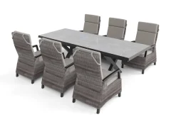 SIENA GARDEN Garten-Essgruppe, schwarz/grau, Alu/Polyrattan, Tischplatte ausziehbar 200/260 x 100 cm, inkl. 6 Diningsessel