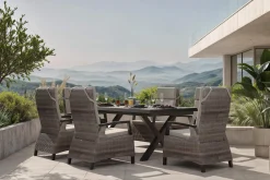 SIENA GARDEN Garten-Essgruppe, schwarz/grau, Alu/Polyrattan, Tischplatte ausziehbar 200/260 x 100 cm, inkl. 6 Diningsessel