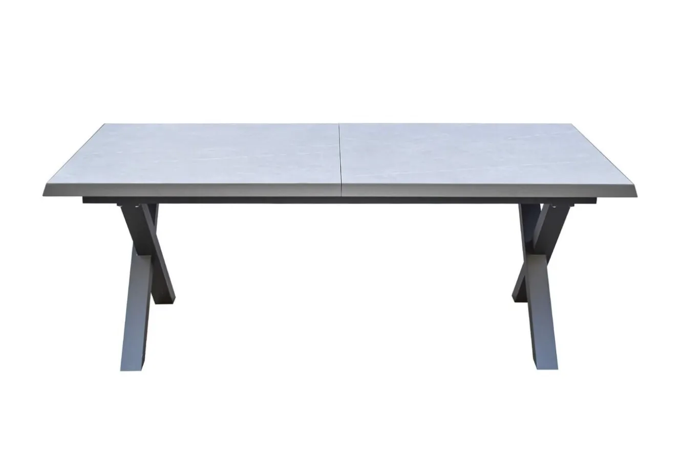 SIENA GARDEN Garten-Essgruppe, schwarz/grau, Alu/Polyrattan, Tischplatte ausziehbar 200/260 x 100 cm, inkl. 6 Diningsessel