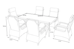 SIENA GARDEN Garten-Essgruppe, schwarz/grau, Alu/Polyrattan, Tischplatte ausziehbar 200/260 x 100 cm, inkl. 6 Diningsessel