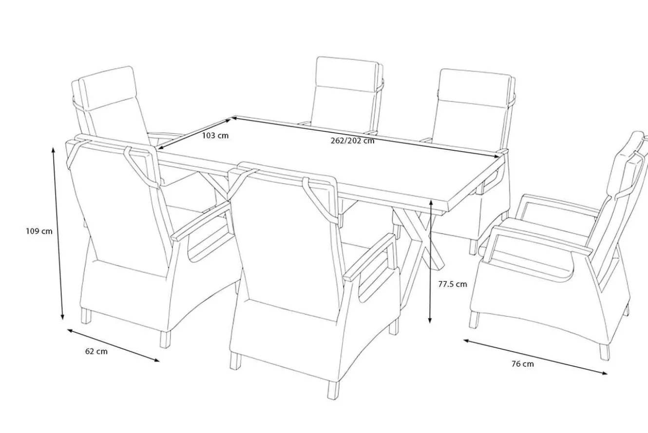 SIENA GARDEN Garten-Essgruppe, schwarz/grau, Alu/Polyrattan, Tischplatte ausziehbar 200/260 x 100 cm, inkl. 6 Diningsessel