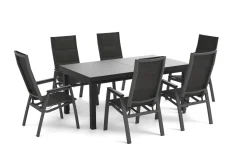 SIENA GARDEN Garten-Essgruppe, anthrazit/grau, Alu/Glas/Textilene, 180/240 x 100 cm, ausziehbar, stapelbar
