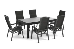 SIENA GARDEN Garten-Essgruppe, anthrazit/grau, Alu/Glas/Textilene, 180/240 x 100 cm, ausziehbar, stapelbar
