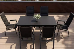 SIENA GARDEN Garten-Essgruppe, anthrazit/grau, Alu/Glas/Textilene, 180/240 x 100 cm, ausziehbar, stapelbar
