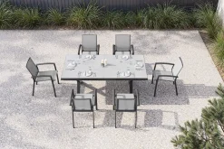 SIENA GARDEN Garten-Essgruppe, schwarz/anthrazit, Aluminium/Polyrattan/Steinimitat, 200/260 x 100 cm, ausziehbar, 6 Diningsessel
