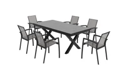 SIENA GARDEN Garten-Essgruppe, schwarz/anthrazit, Aluminium/Polyrattan/Steinimitat, 200/260 x 100 cm, ausziehbar, 6 Diningsessel