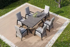 SIENA GARDEN Garten-Essgruppe, anthrazit/natur-grau, Alu/Keramik/Polyrattan, ausziehbare Tischplatte 200/260 x 100 cm, 6 Diningsessel