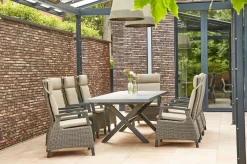 SIENA GARDEN Messina/Corido Garten-Essgruppe, anthrazit/grau, Alu/Gardino®-Geflecht/Keramik, 200-260 x 100 cm, inkl. 8 Diningsessel