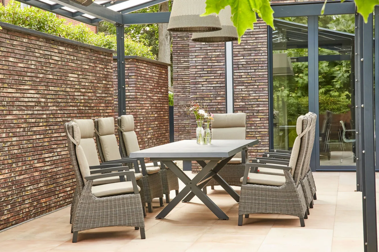 SIENA GARDEN Messina/Corido Garten-Essgruppe, anthrazit/grau, Alu/Gardino®-Geflecht/Keramik, 200-260 x 100 cm, inkl. 8 Diningsessel