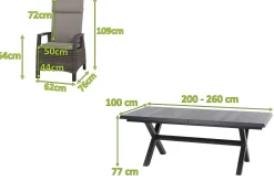 SIENA GARDEN Messina/Corido Garten-Essgruppe, anthrazit/grau, Alu/Gardino®-Geflecht/Keramik, 200-260 x 100 cm, inkl. 8 Diningsessel