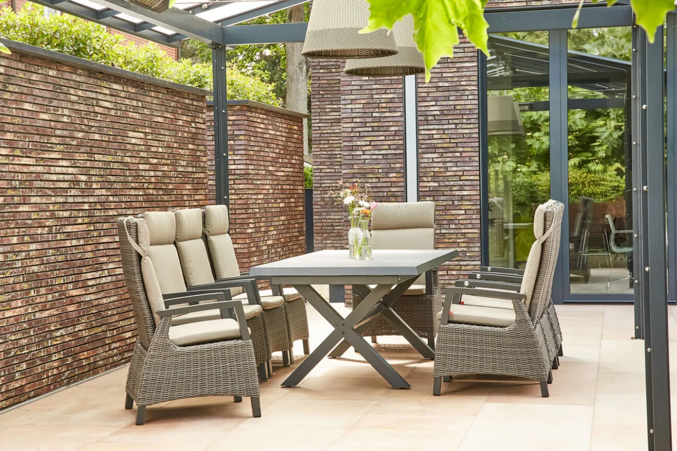 SIENA GARDEN Messina/Corido Garten-Essgruppe, anthrazit/grau, Alu/Gardino®-Geflecht/Keramik, 200-260 x 100 cm, inkl. 8 Diningsessel