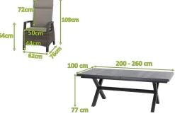 SIENA GARDEN Messina/Corido Garten-Essgruppe, anthrazit/grau, Alu/Gardino®-Geflecht/Keramik, 200-260 x 100 cm, inkl. 8 Diningsessel
