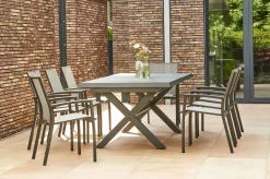 SIENA GARDEN Messina/Velia Garten-Essgruppe, anthrazit/grau, Alu/Ranotex®-Gewebe/Keramik, 260 x 100 cm, inkl. 8 Sessel