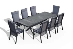 SIENA GARDEN Messina/Velia Garten-Essgruppe, anthrazit/grau, Alu/Textilgewebe/Keramik, 200-260x100 cm, inkl. 8 Diningsessel, stufenlos verstellbar
