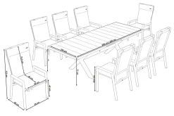 SIENA GARDEN Messina/Velia Garten-Essgruppe, anthrazit/grau, Alu/Textilgewebe/Keramik, 200-260x100 cm, inkl. 8 Diningsessel, stufenlos verstellbar