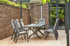 SIENA GARDEN Messina/Velia Garten-Essgruppe, anthrazit/grau, Alu/Textilgewebe/Keramik, 200-260x100 cm, inkl. 8 Diningsessel, stufenlos verstellbar