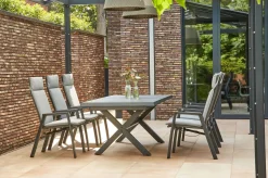 SIENA GARDEN Messina/Velia Garten-Essgruppe, anthrazit/grau, Alu/Textilgewebe/Keramik, 200-260x100 cm, inkl. 6 Diningsessel, stufenlos verstellbar