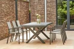 SIENA GARDEN Messina/Velia Garten-Essgruppe, anthrazit/grau, Alu/Ranotex®-Gewebe/Keramik, 200-260 x 100 cm, inkl. 6 Diningsessel
