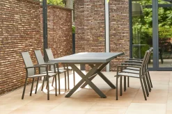 SIENA GARDEN Messina/Velia Garten-Essgruppe, anthrazit/grau, Alu/Ranotex®-Gewebe/Keramik, 200-260 x 100 cm, inkl. 6 Diningsessel