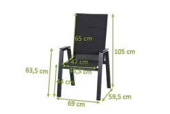 SIENA GARDEN Milano Sessel, anthrazit matt, Aluminium pulverbeschichtet/Ranotex, 59 x 69 x 105 cm, stapelbar