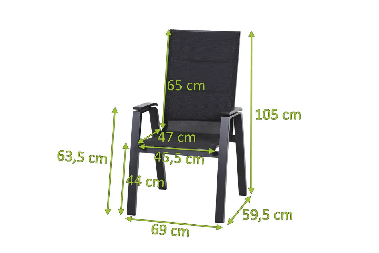 SIENA GARDEN Milano Sessel, anthrazit matt, Aluminium pulverbeschichtet/Ranotex, 59 x 69 x 105 cm, stapelbar