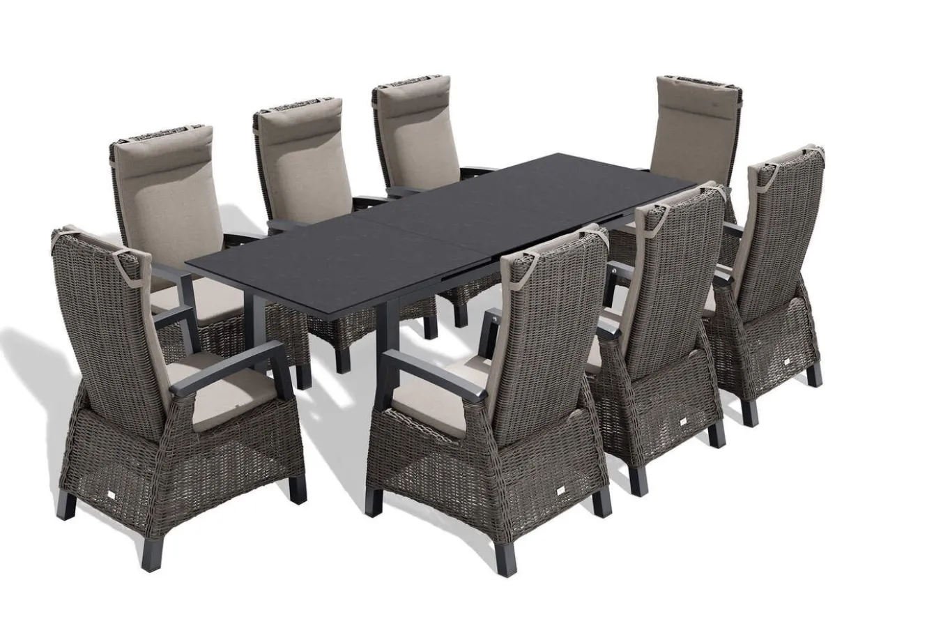 SIENA GARDEN Miros/Corido Garten-Essgruppe, anthrazit, Aluminium/Glas/Gardino®-Geflecht, Ausziehtisch 180/240x90 cm, 8 Sessel