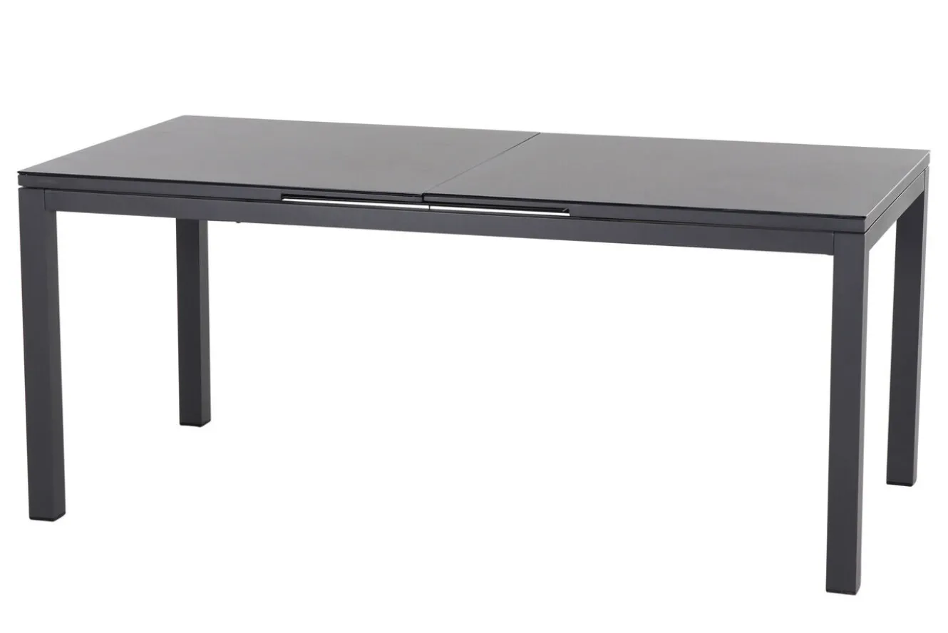 SIENA GARDEN Miros Garten-Essgruppe, anthrazit/Dark Concrete, Aluminium/Glas, Ausziehtisch 180/240x90 cm, 8x Stapelsessel, Robust