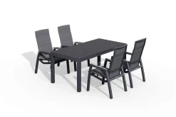 SIENA GARDEN Miros/Milano Garten-Essgruppe, anthrazit, Alu/Ranotex-Gewebe, Ausziehtisch 180/240x90 cm, 4 Stapelsessel