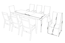 SIENA GARDEN Miros/Savona Move Garten-Essgruppe, anthrazit, Alu/Textilene, Ausziehtisch 180/240x90 cm, 8 Stapelsessel