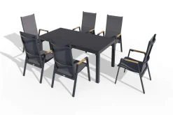 SIENA GARDEN Miros/Savona Move Garten-Essgruppe, Anthrazit, Alu/Textilene, Ausziehtisch 180/240x90 cm, 6 Stapelsessel