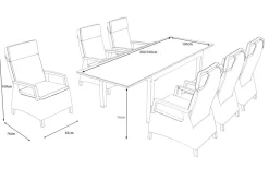 SIENA GARDEN Premium Garten-Essgruppe, anthrazit matt/grau, Aluminium und Polyrattan, Tisch 160/260 x 100 cm, 6 Dining-Sessel