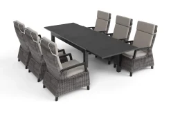 SIENA GARDEN Premium Garten-Essgruppe, anthrazit matt/grau, Aluminium und Polyrattan, Tisch 160/260 x 100 cm, 6 Dining-Sessel