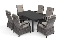 SIENA GARDEN Premium Garten-Essgruppe, anthrazit matt/grau, Aluminium und Polyrattan, Tisch 160/260 x 100 cm, 6 Dining-Sessel