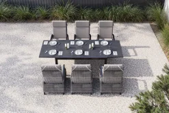 SIENA GARDEN Premium Garten-Essgruppe, anthrazit matt/grau, Aluminium und Polyrattan, Tisch 160/260 x 100 cm, 6 Dining-Sessel