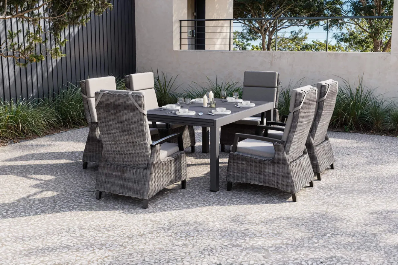 SIENA GARDEN Premium Garten-Essgruppe, anthrazit matt/grau, Aluminium und Polyrattan, Tisch 160/260 x 100 cm, 6 Dining-Sessel