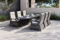 SIENA GARDEN Premium Garten-Essgruppe, anthrazit matt/grau, Aluminium und Polyrattan, Tisch 160/260 x 100 cm, 6 Dining-Sessel